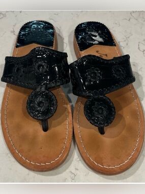 JACK ROGERS Black Patent Leather Sandals Size 7